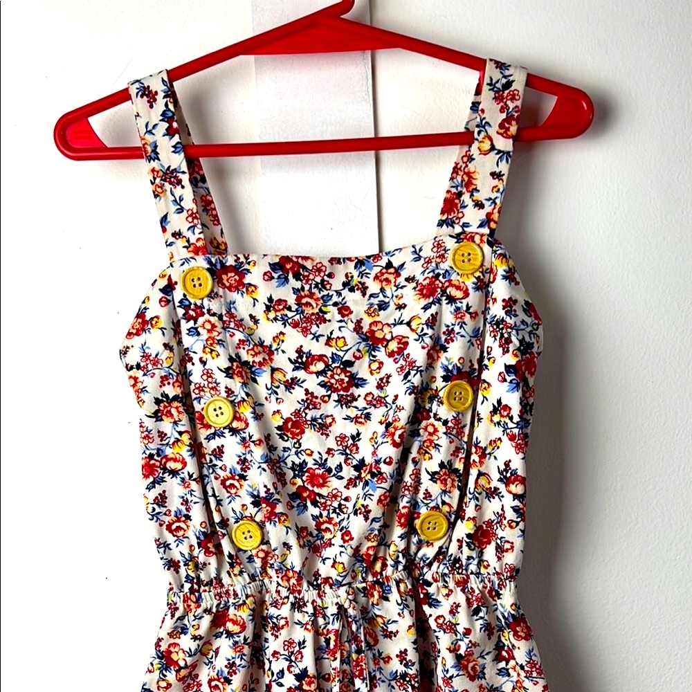 Floral Kids Romper with Sailor Style Yellow Buttons